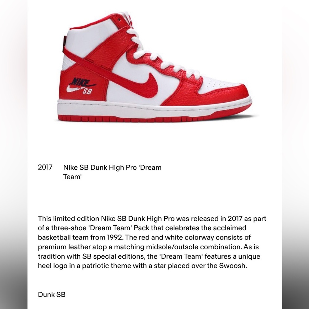 Nike SB Dunk High Pro 'Dream Team' Shoes - Red and White